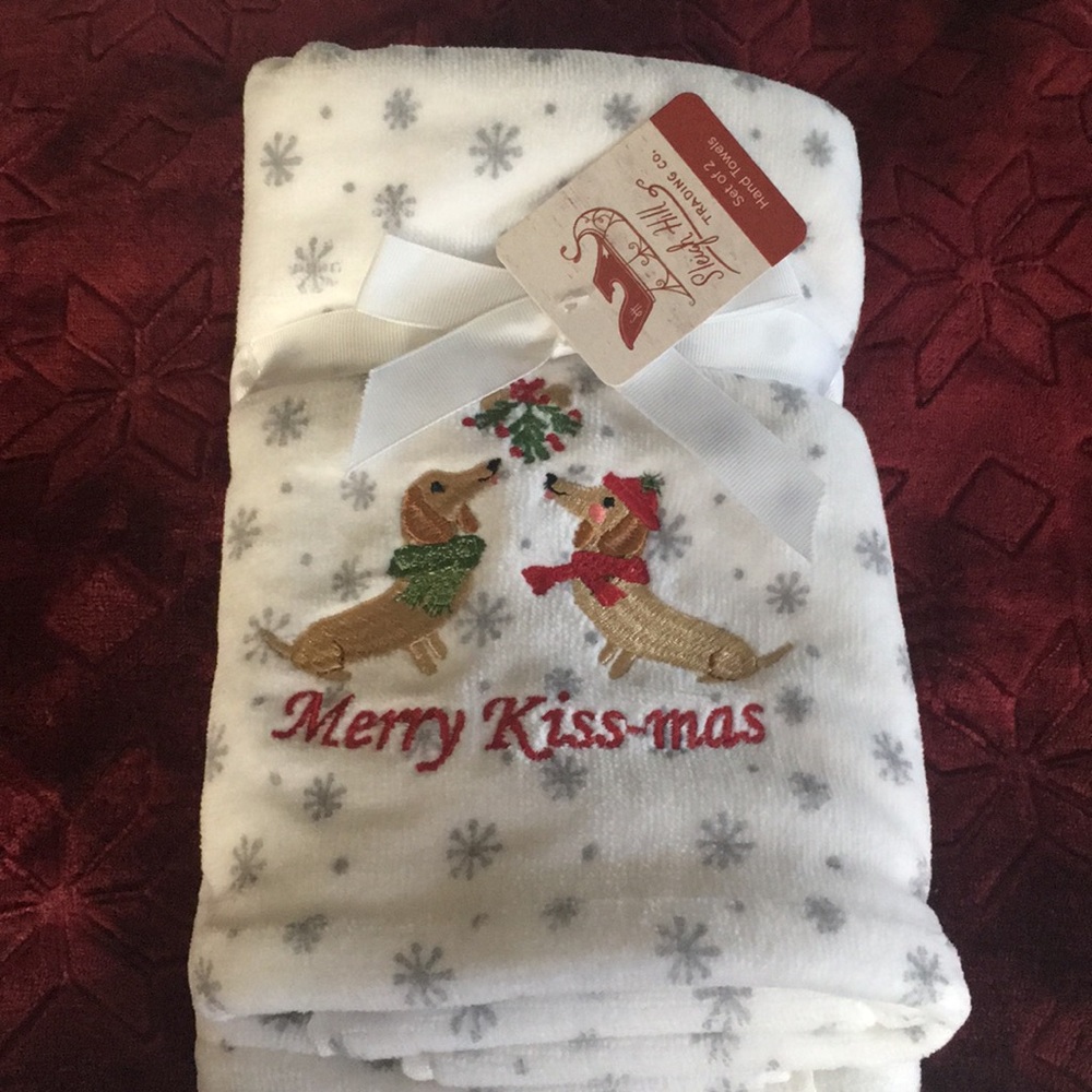Set of two adorable holiday themed dachshund hand towels